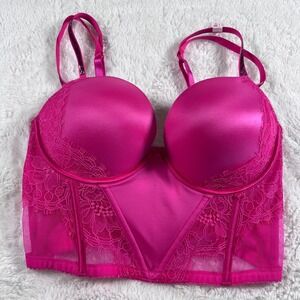 Victoria's Secret Very Sexy Push-Up Corset Top Pink Lace Size 34D 904523-QDE